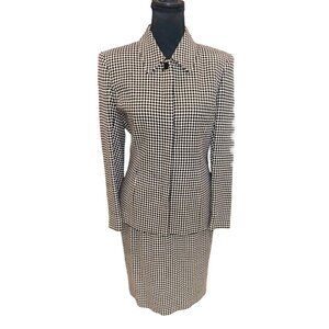 Doncaster Womens 4 Houndstooth 2-Piece 100% Silk Skirt Suit Black/White Office